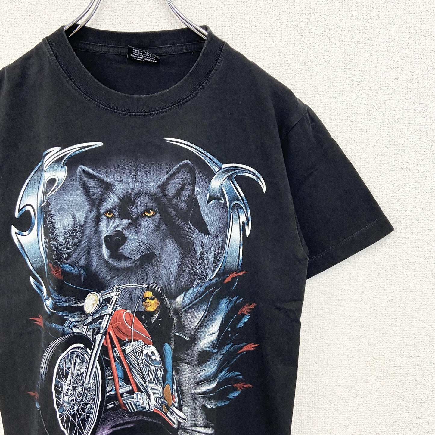 古着 used　OTHER TEE　半袖プリントTシャツ　オオカミ　バイク　春夏服　ヴィンテージ風　クルーネック　黒　Sサイズ