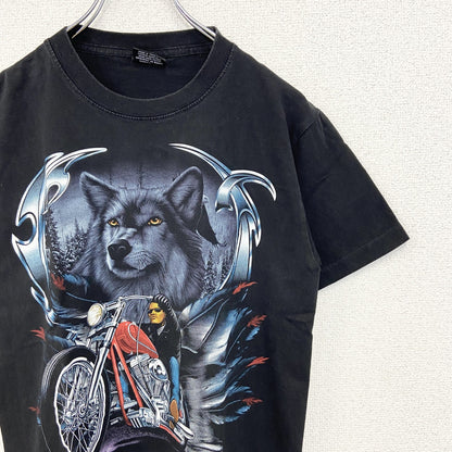 古着 used　OTHER TEE　半袖プリントTシャツ　オオカミ　バイク　春夏服　ヴィンテージ風　クルーネック　黒　Sサイズ