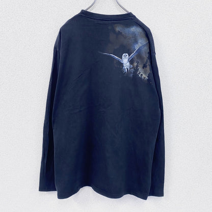 BUSHFIRE　ブッシュファイヤー　長袖Tシャツ/ロンT　アニマルT　フクロウ　黒　ブラック　2XLサイズ