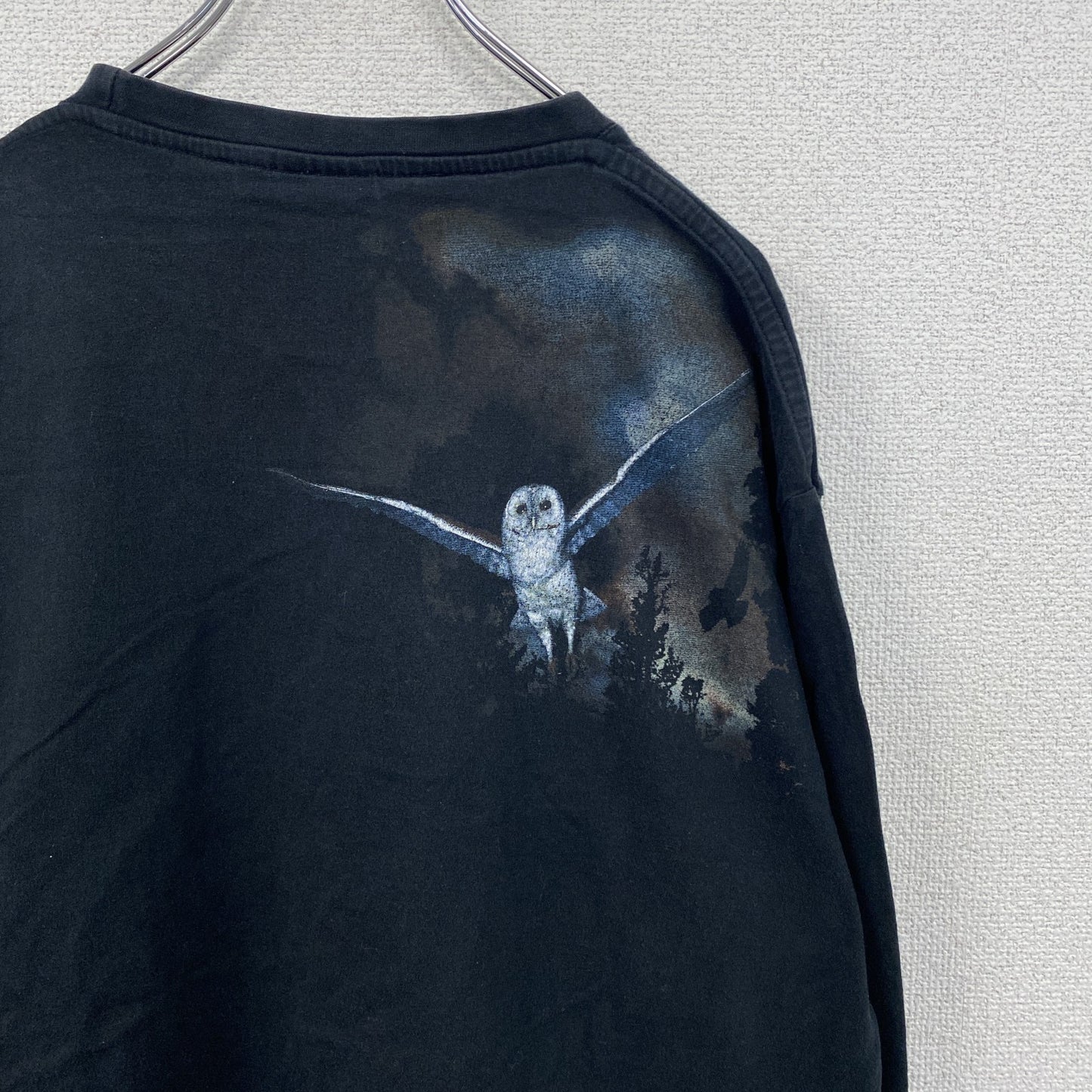 BUSHFIRE　ブッシュファイヤー　長袖Tシャツ/ロンT　アニマルT　フクロウ　黒　ブラック　2XLサイズ