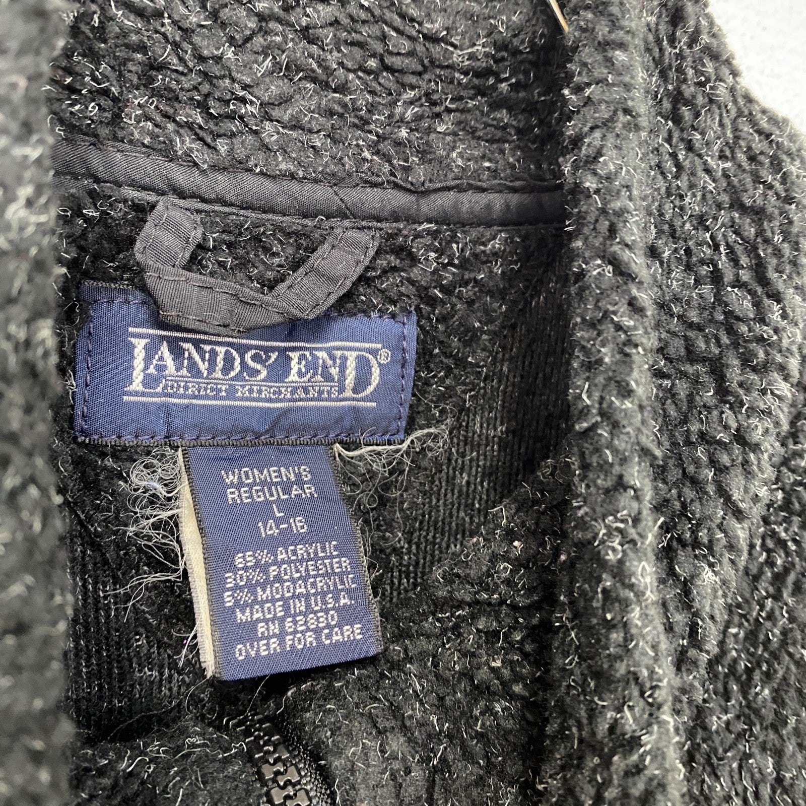 LANDS'END　ランズエンド　フルジップフリースベスト　黒　ブラック　Lサイズ