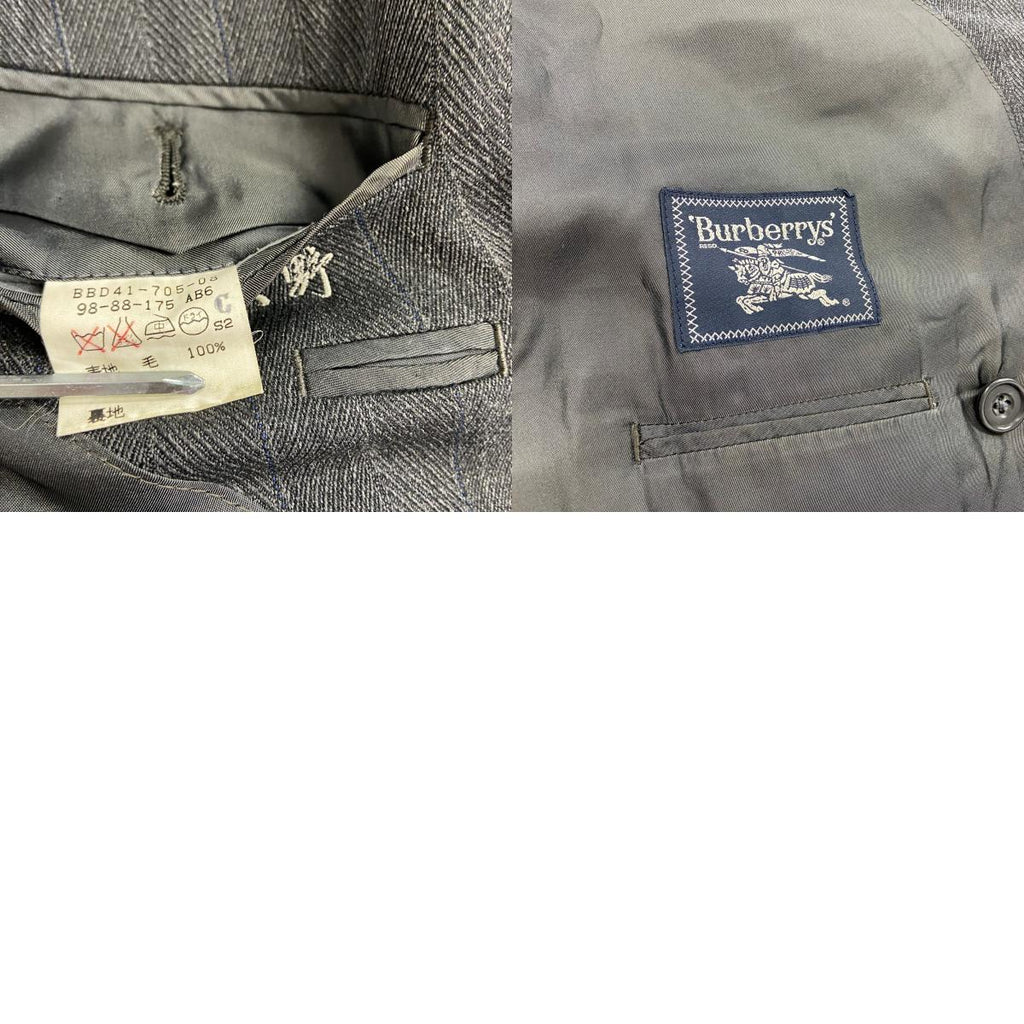 ～90s　Burberrys　バーバリーズ　ダブルテーラードジャケット　ブレザー　ヴィンテージ　ストライプ　グレー