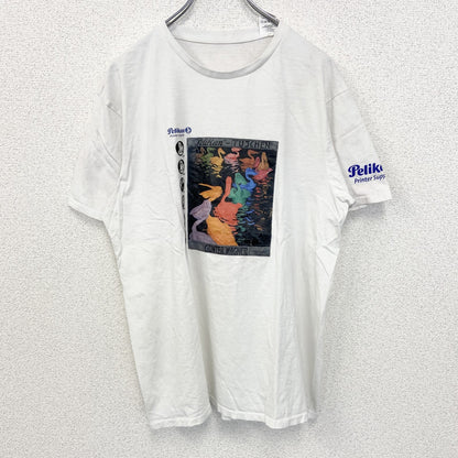 ELEVATE　半袖プリントアニマルTシャツ　ペリカン　Tuschen　ポスター　クルーネック　白　ホワイト　Lサイズ