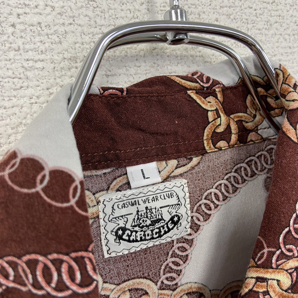 CARDCHE　長袖シャツ　総柄　茶色　ブラウン　Lサイズ