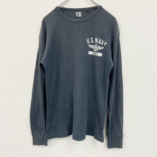 AVIREX　アヴィレックス　長袖サーマルTシャツ/ロンT　U.S．ARMY　ワッフル生地　黒　ブラック　Mサイズ