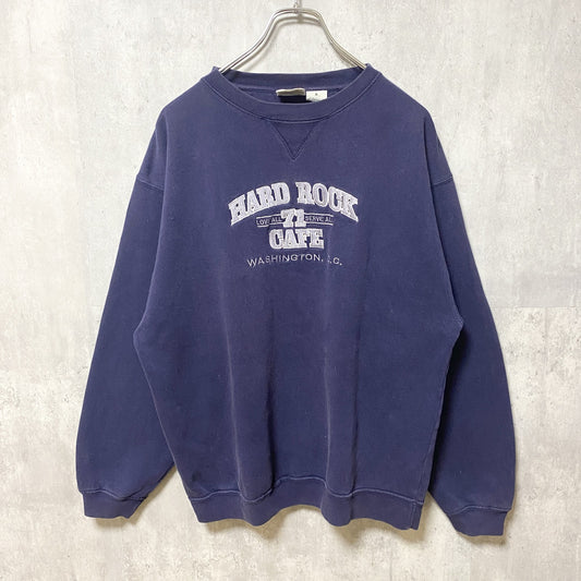 古着 used　90s　HARD ROCK CAFE ハードロックカフェ　長袖ロゴスウェット　トレーナー　ネイビー　Sサイズ