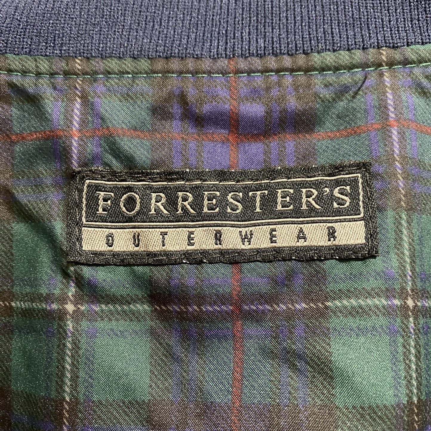 古着 used　FORRESTERS　長袖チェック柄ナイロンプルオーバー　総柄ジャケット　ワンポイント刺繍　緑　ネイビー