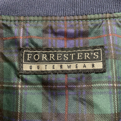 古着 used　FORRESTERS　長袖チェック柄ナイロンプルオーバー　総柄ジャケット　ワンポイント刺繍　緑　ネイビー