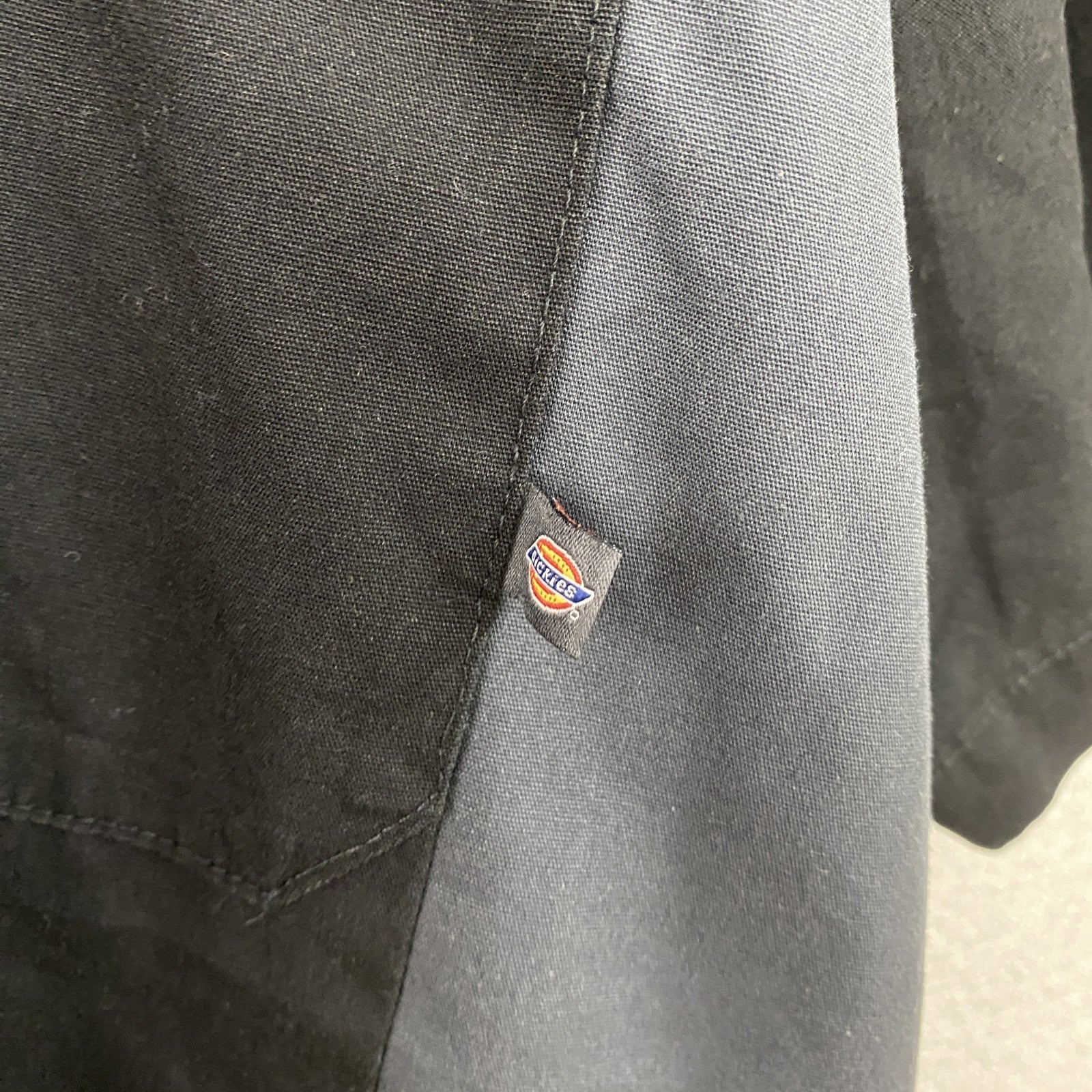 Dickies　ディッキーズ　半袖ワークシャツ　ワッペン　黒　ダークグレー　Lサイズ