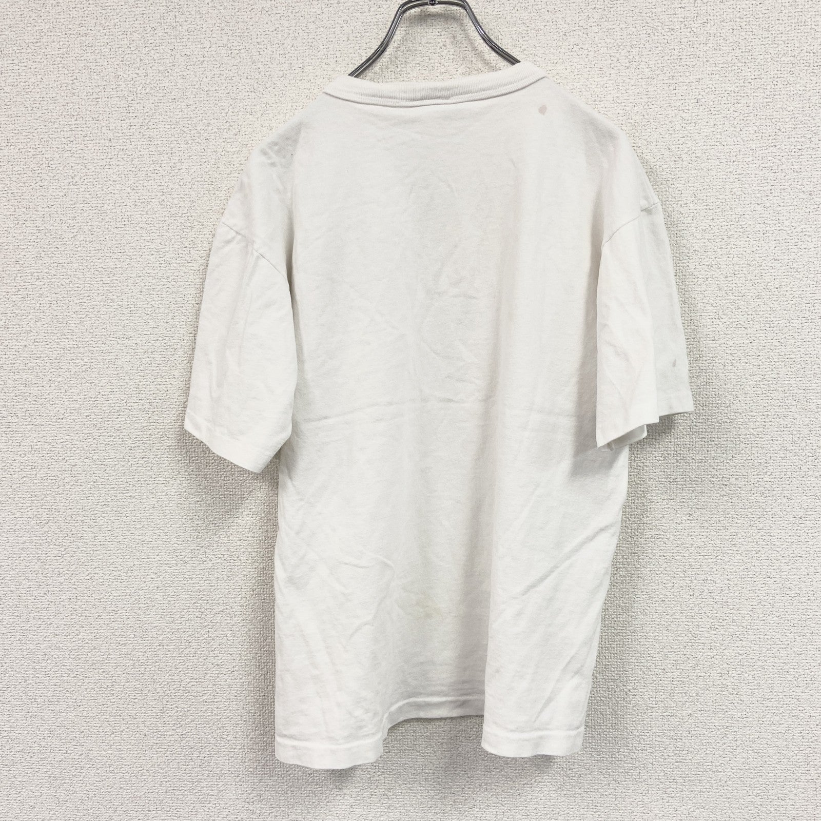 半袖ワッペン刺繡Tシャツ　ヘンリーネック　Mickey　ミッキー　白　ホワイト　Sサイズ