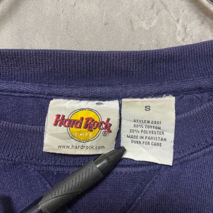 古着 used　90s　HARD ROCK CAFE ハードロックカフェ　長袖ロゴスウェット　トレーナー　ネイビー　Sサイズ