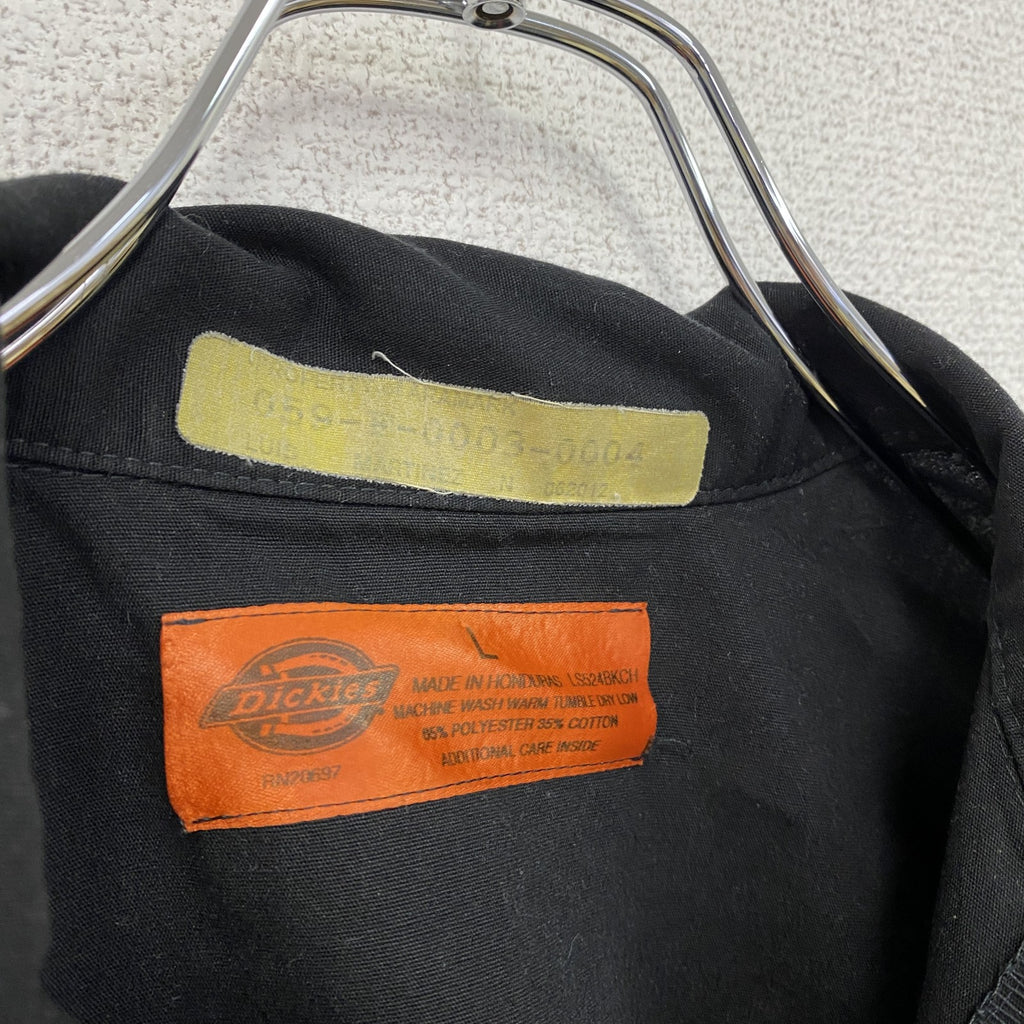 Dickies　ディッキーズ　半袖ワークシャツ　ワッペン　黒　ダークグレー　Lサイズ
