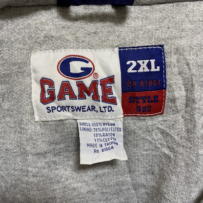 古着 used　GAME　長袖ジップアップブルゾン　ワッペン刺繍ジャンパー　ネイビー　ビッグシルエット　2XLサイズ