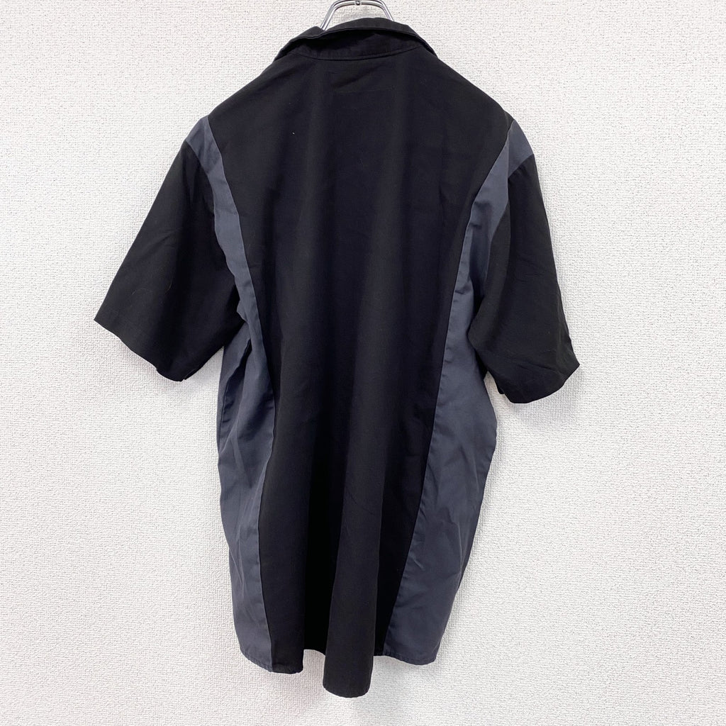 Dickies　ディッキーズ　半袖ワークシャツ　ワッペン　黒　ダークグレー　Lサイズ