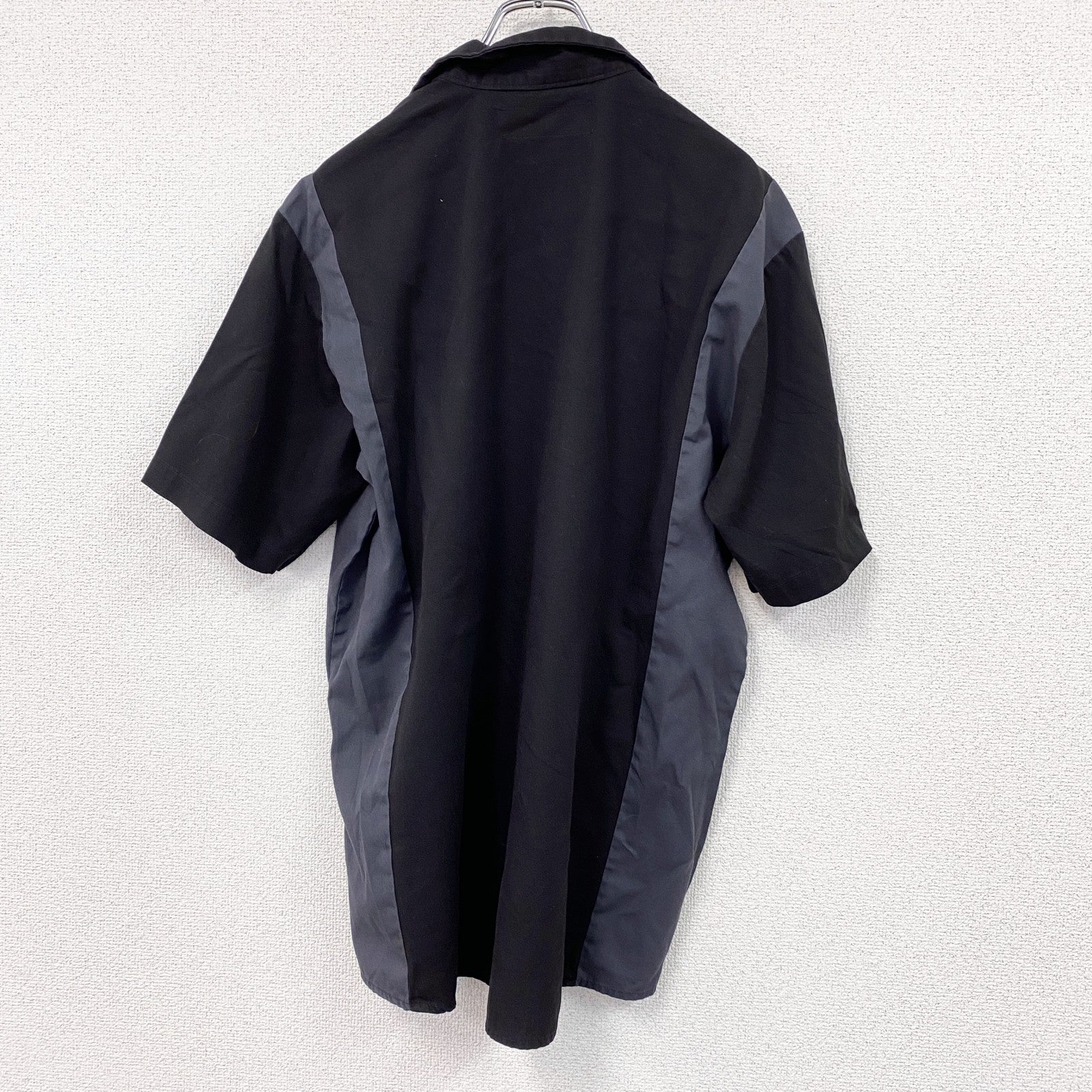 Dickies　ディッキーズ　半袖ワークシャツ　ワッペン　黒　ダークグレー　Lサイズ