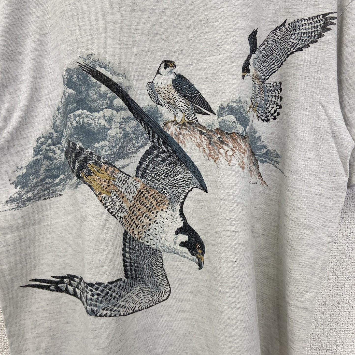 古着 used　Harlequin　半袖プリントTシャツ　燕　ツバメ　ヴィンテージ　80s　イタリア製　クルーネック　白　Lサイズ