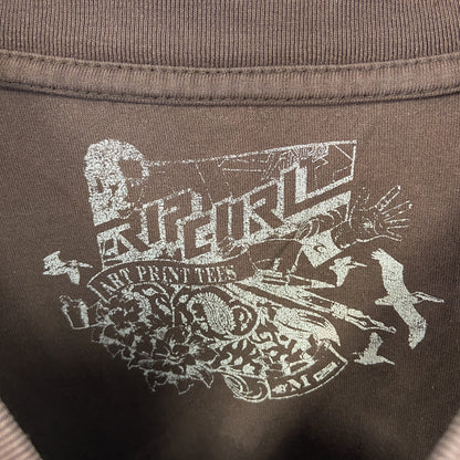 古着 used　RIP CURL　半袖プリントＴシャツ　フォルクスワーゲン　ワーゲンバス　クルーネック　レトロ　茶色　Lサイズ