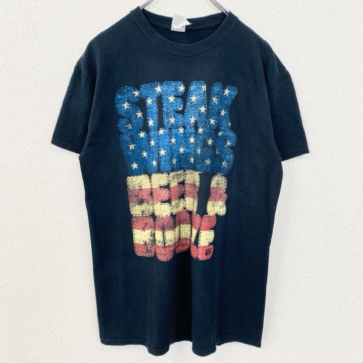 古着 used　GILDAN　ギルダン　半袖英字プリントTシャツ　STEAK WINES　アメリカ　黒　ブラック　Mサイズ