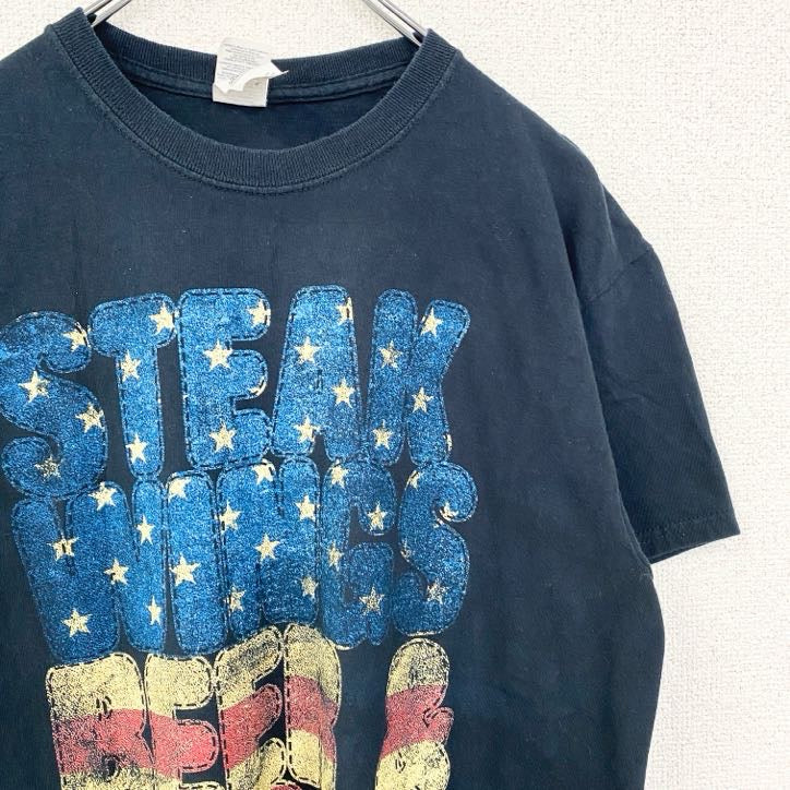 古着 used　GILDAN　ギルダン　半袖英字プリントTシャツ　STEAK WINES　アメリカ　黒　ブラック　Mサイズ