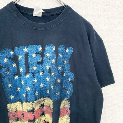 古着 used　GILDAN　ギルダン　半袖英字プリントTシャツ　STEAK WINES　アメリカ　黒　ブラック　Mサイズ
