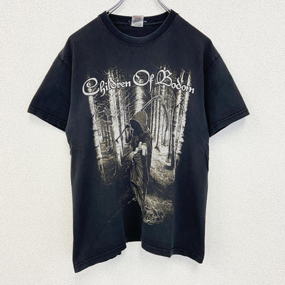 古着 used　FRUIT OF THE LOOM　半袖プリントTシャツ　カジュアル　春夏服　クルーネック　レトロ　黒　Mサイズ