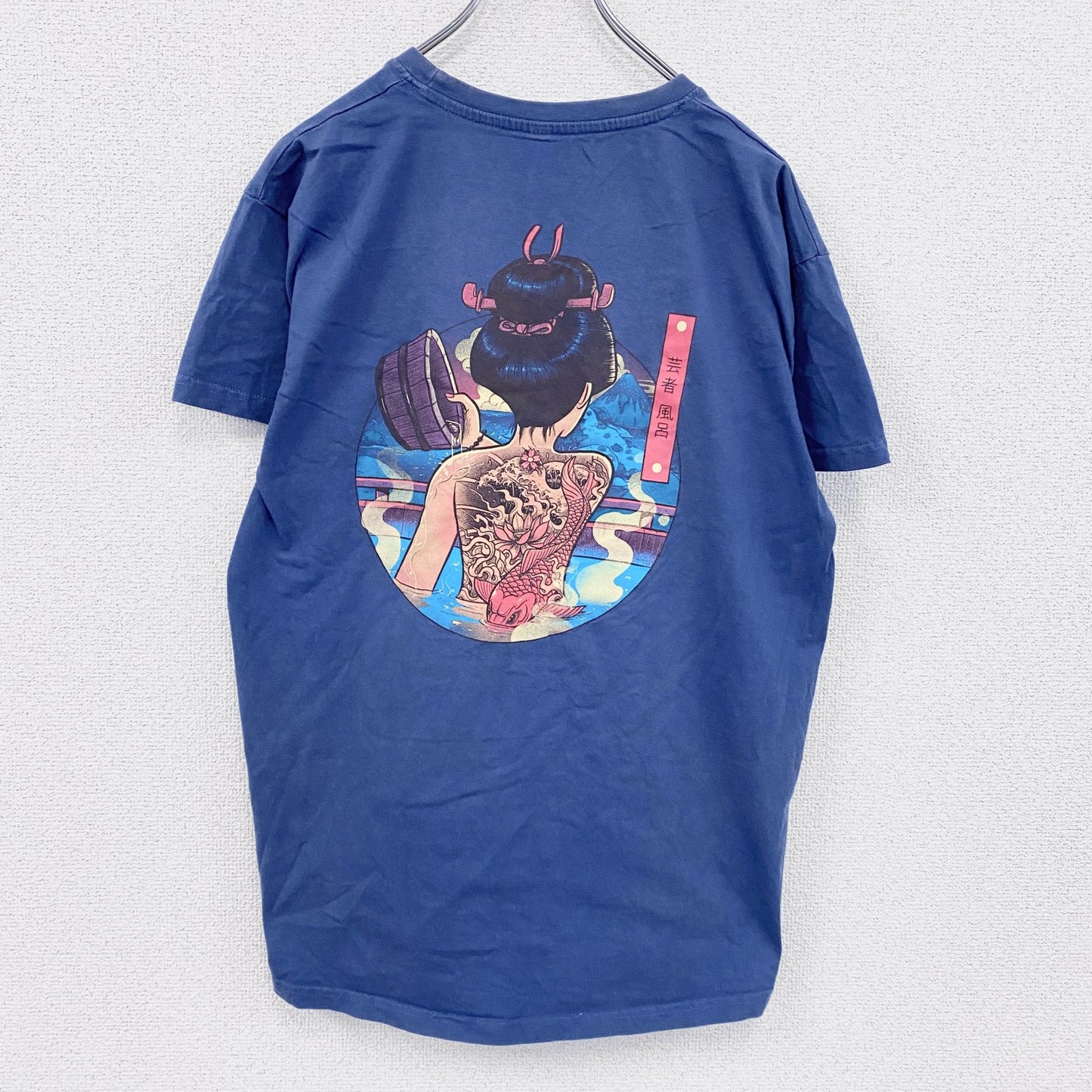 Pampling　パンプリング　半袖Tシャツ　漢字プリント　タトゥー　青　ブルー　Lサイズ
