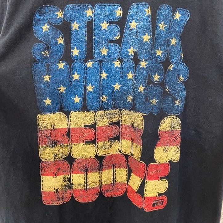 古着 used　GILDAN　ギルダン　半袖英字プリントTシャツ　STEAK WINES　アメリカ　黒　ブラック　Mサイズ