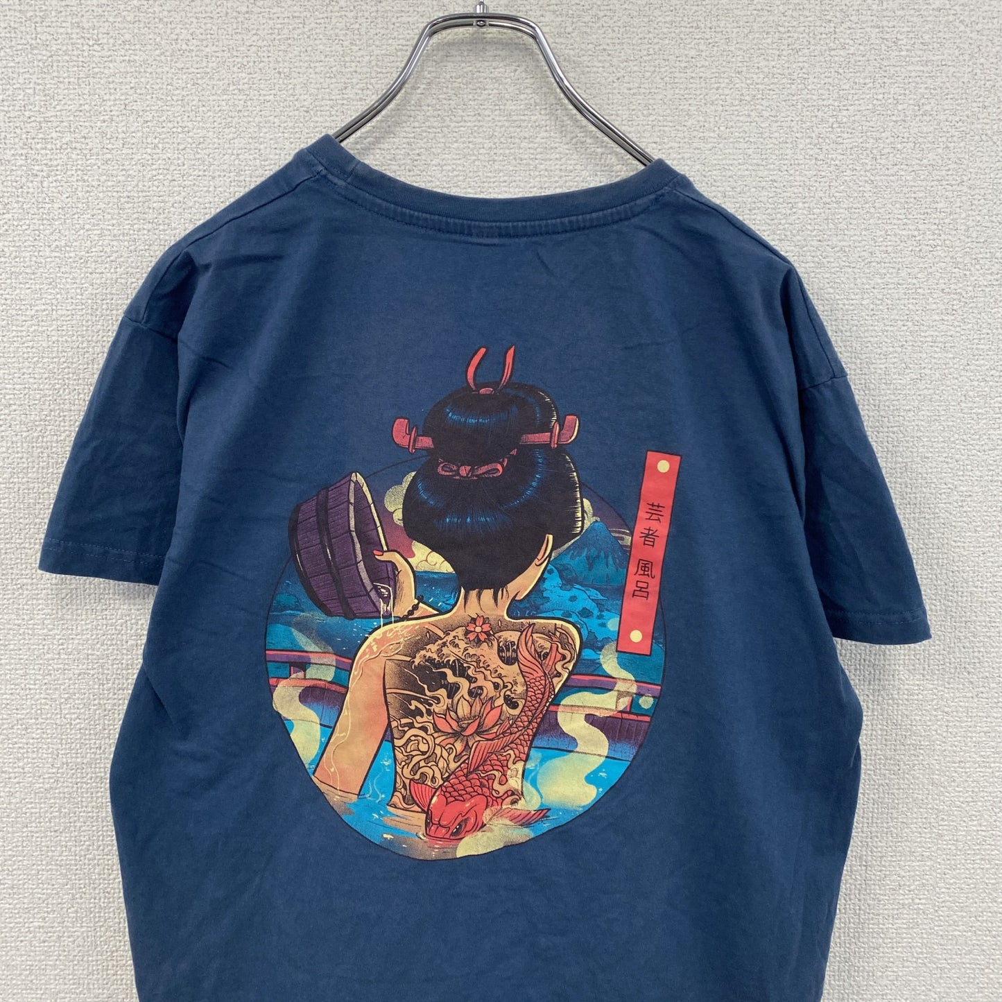 Pampling　パンプリング　半袖Tシャツ　漢字プリント　タトゥー　青　ブルー　Lサイズ