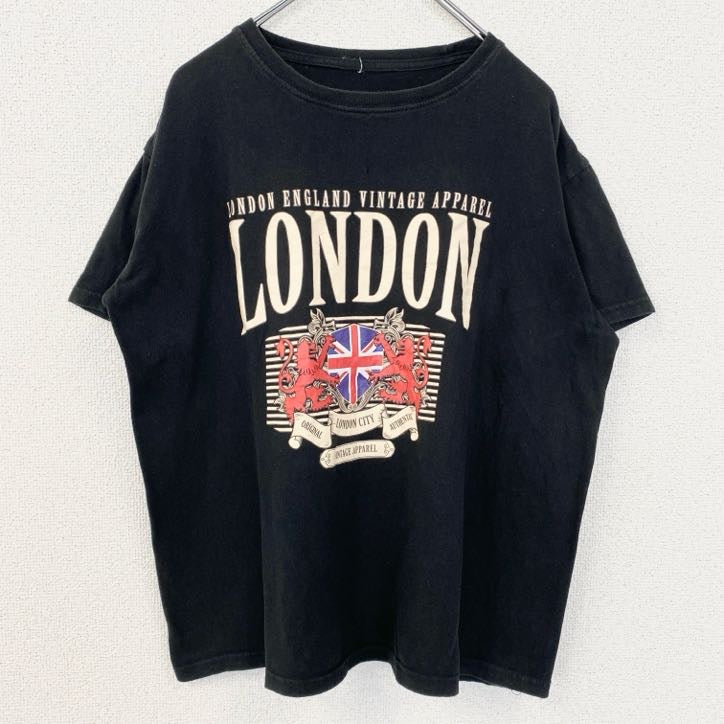 古着 used　半袖プリントTシャツ　LONDON　ロンドン　イギリス国旗　黒　ブラック　ヴィンテージ　レトロデザイン