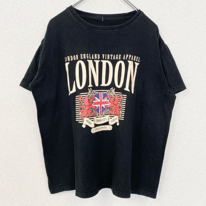 古着 used　半袖プリントTシャツ　LONDON　ロンドン　イギリス国旗　黒　ブラック　ヴィンテージ　レトロデザイン