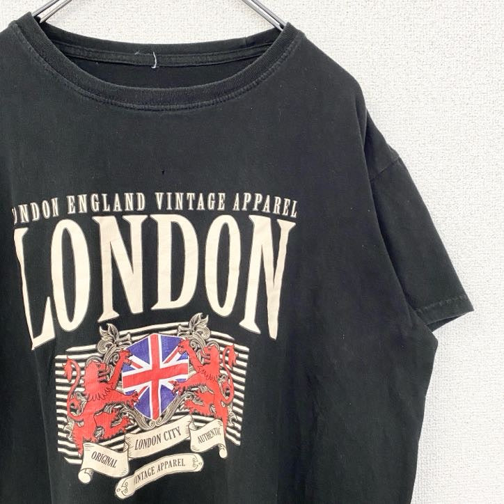 古着 used　半袖プリントTシャツ　LONDON　ロンドン　イギリス国旗　黒　ブラック　ヴィンテージ　レトロデザイン