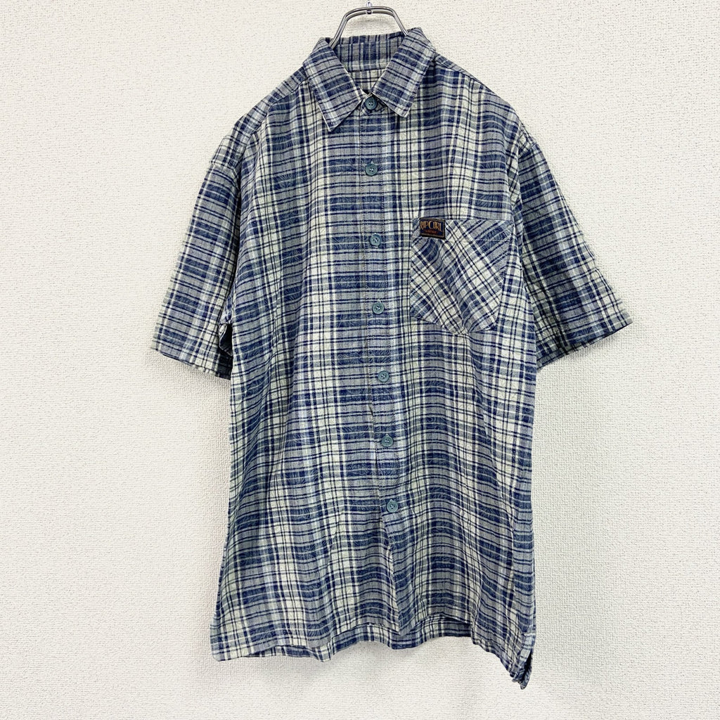 RIP CURL　リップカール　半袖シャツ　総柄　チェック柄　青　ブルー　Pサイズ