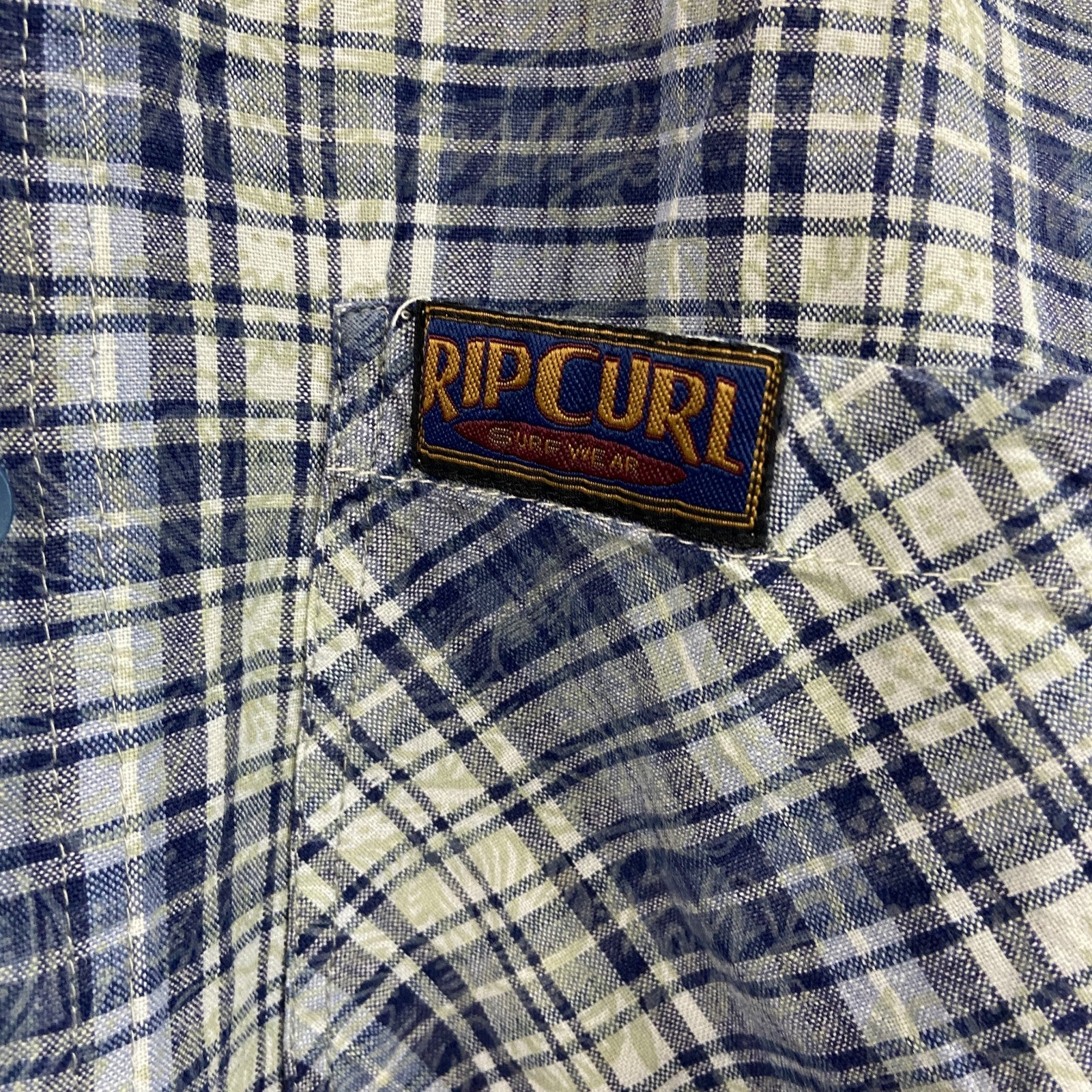 RIP CURL　リップカール　半袖シャツ　総柄　チェック柄　青　ブルー　Pサイズ