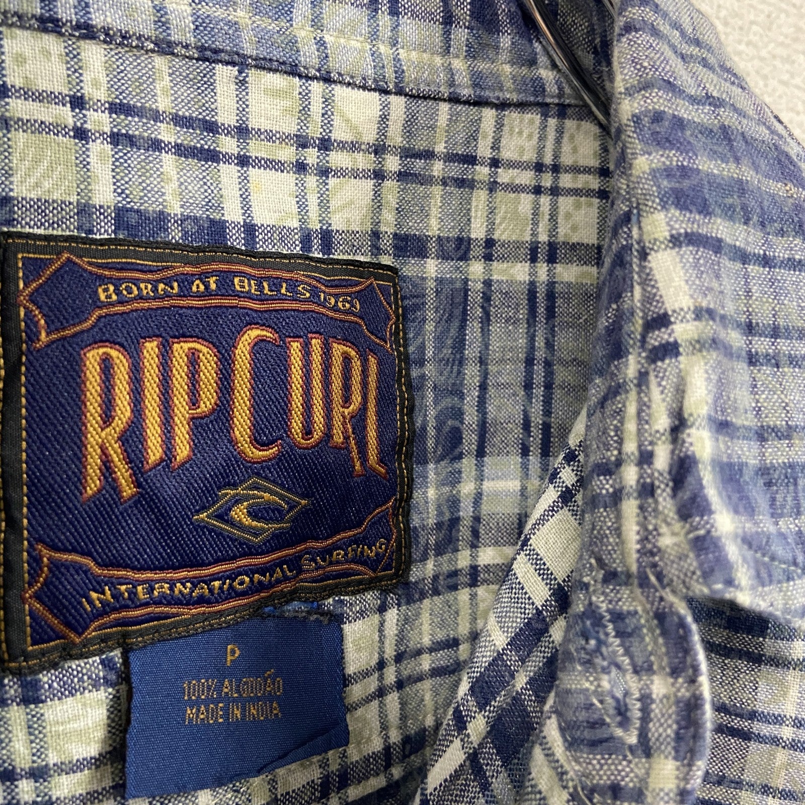 RIP CURL　リップカール　半袖シャツ　総柄　チェック柄　青　ブルー　Pサイズ