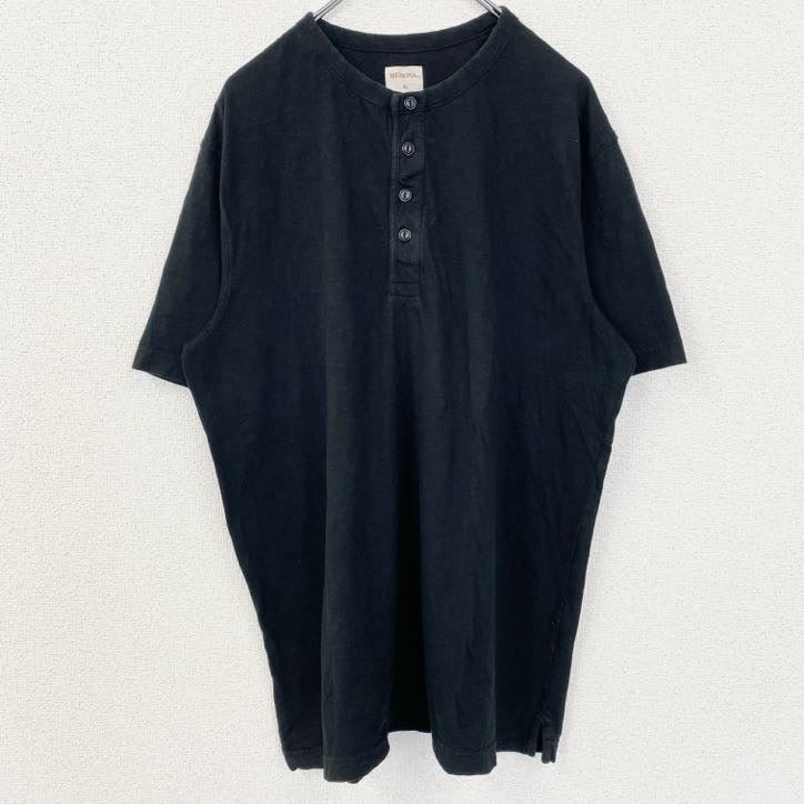 古着 used　MERONA　メローナ　半袖ヘンリーネックTシャツ　無地T　黒　ブラック　レトロデザイン　XLサイズ