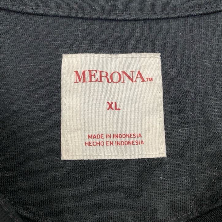 古着 used　MERONA　メローナ　半袖ヘンリーネックTシャツ　無地T　黒　ブラック　レトロデザイン　XLサイズ