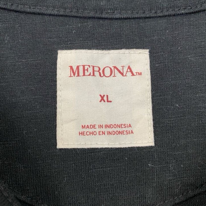 古着 used　MERONA　メローナ　半袖ヘンリーネックTシャツ　無地T　黒　ブラック　レトロデザイン　XLサイズ