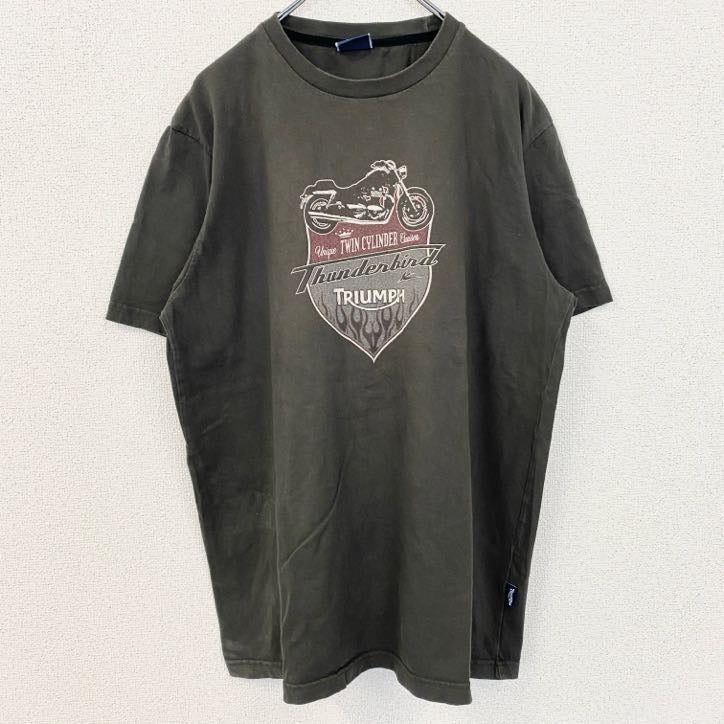 古着 used　TRIUMPH　トライアンフ　モーターサイクル　半袖プリントTシャツ　バイク　レトロデザイン　XLサイズ