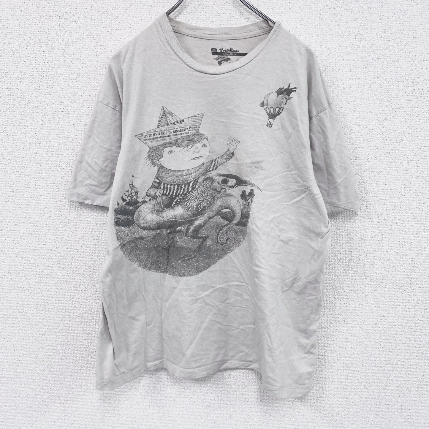 Threadless　スレッドレス　ロジェリオプール　半袖プリントイラストTシャツ　クルーネック　灰色　グレー　Lサイズ
