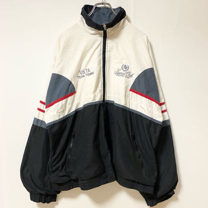 古着 used　WILSON　ウィルソン　長袖フルジップアップブルゾン　ハイネック刺繍ジャンパー　テニス　ホワイト　Lサイズ