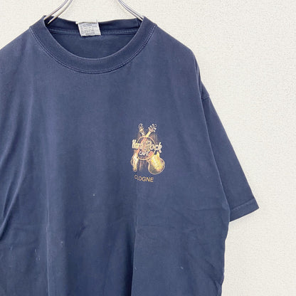 古着 used　Hard Rock CAFE 　半袖プリントビッグTシャツ　レストラン　クルーネック　ネイビー　紺　XLサイズ