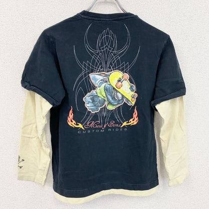 長袖Tシャツ/ロンT　フェイクレイヤード　バイカラー　黒　ブラック　アイボリー　XXL⁽13－14⁾サイズ