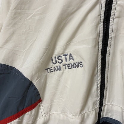 古着 used　WILSON　ウィルソン　長袖フルジップアップブルゾン　ハイネック刺繍ジャンパー　テニス　ホワイト　Lサイズ