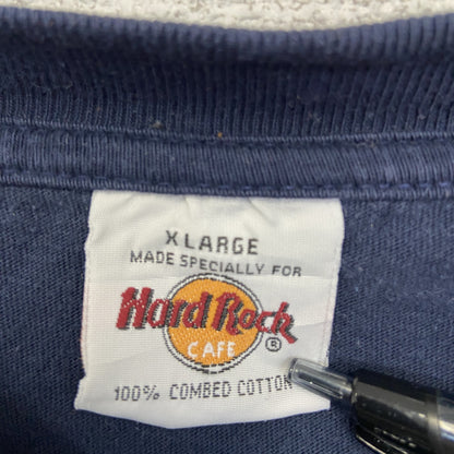 古着 used　Hard Rock CAFE 　半袖プリントビッグTシャツ　レストラン　クルーネック　ネイビー　紺　XLサイズ