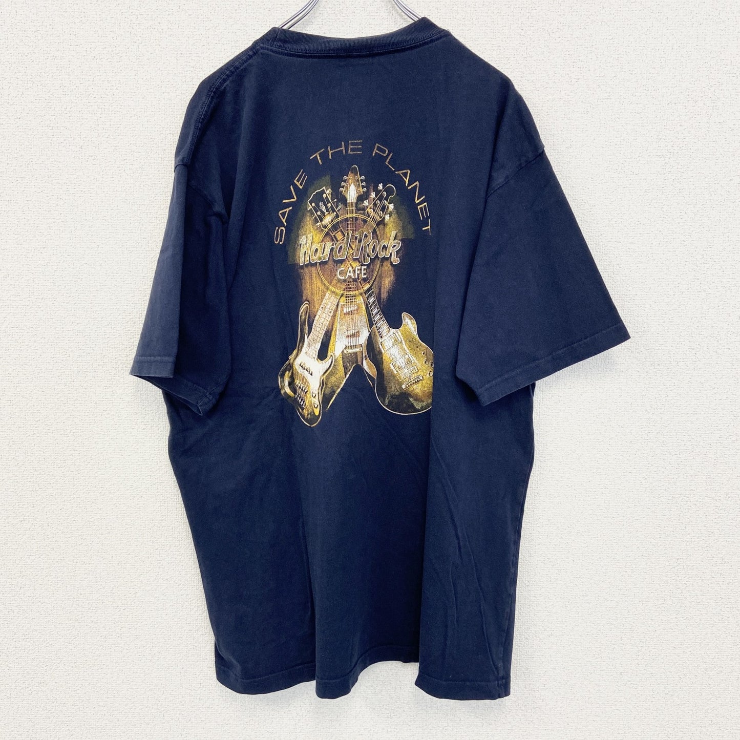 古着 used　Hard Rock CAFE 　半袖プリントビッグTシャツ　レストラン　クルーネック　ネイビー　紺　XLサイズ