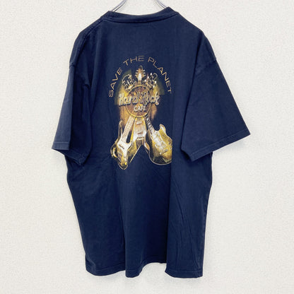 古着 used　Hard Rock CAFE 　半袖プリントビッグTシャツ　レストラン　クルーネック　ネイビー　紺　XLサイズ