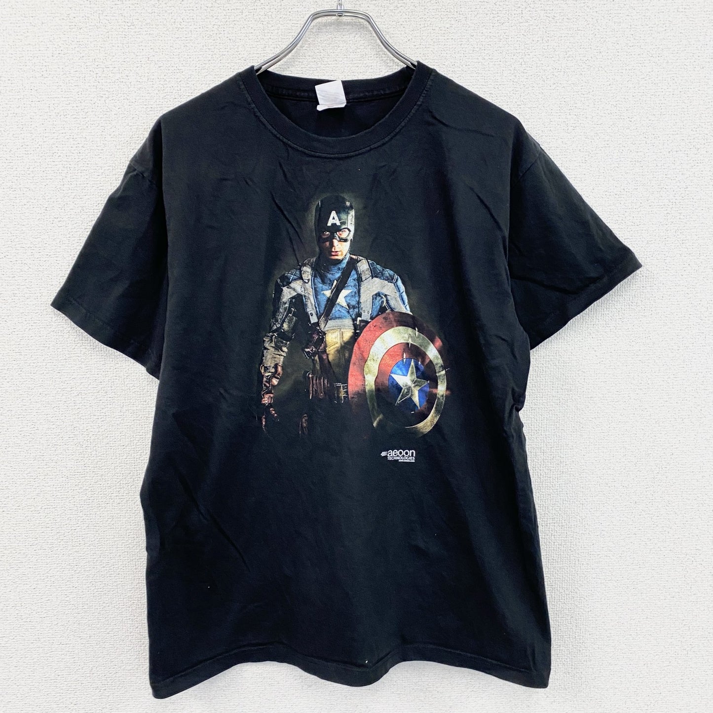 FRUIT OF THE LOOM　半袖プリントTシャツ　キャプテンアメリカ　黒　ブラック　Lサイズ