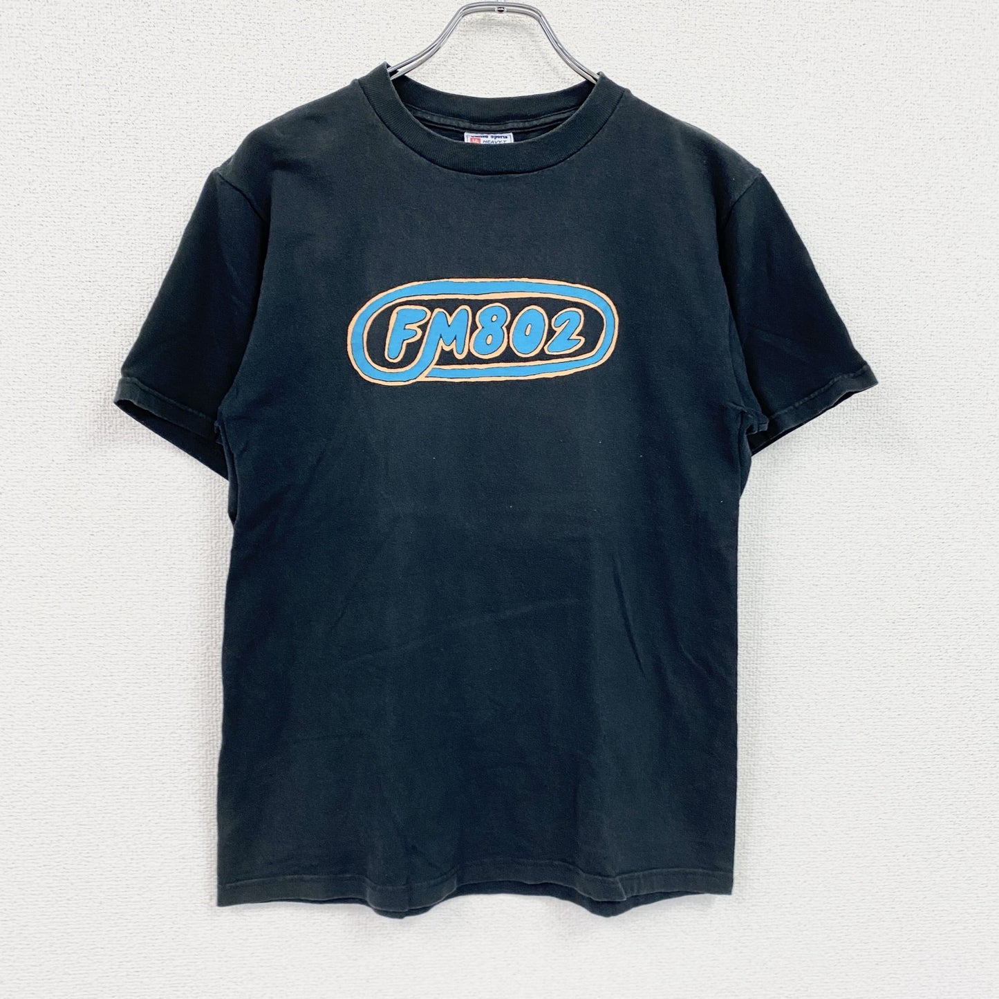 90s　United Sports　FM802　半袖プリントラジオTシャツ　デカロゴ　ヴィンテージ　黒　ブラック　Mサイズ