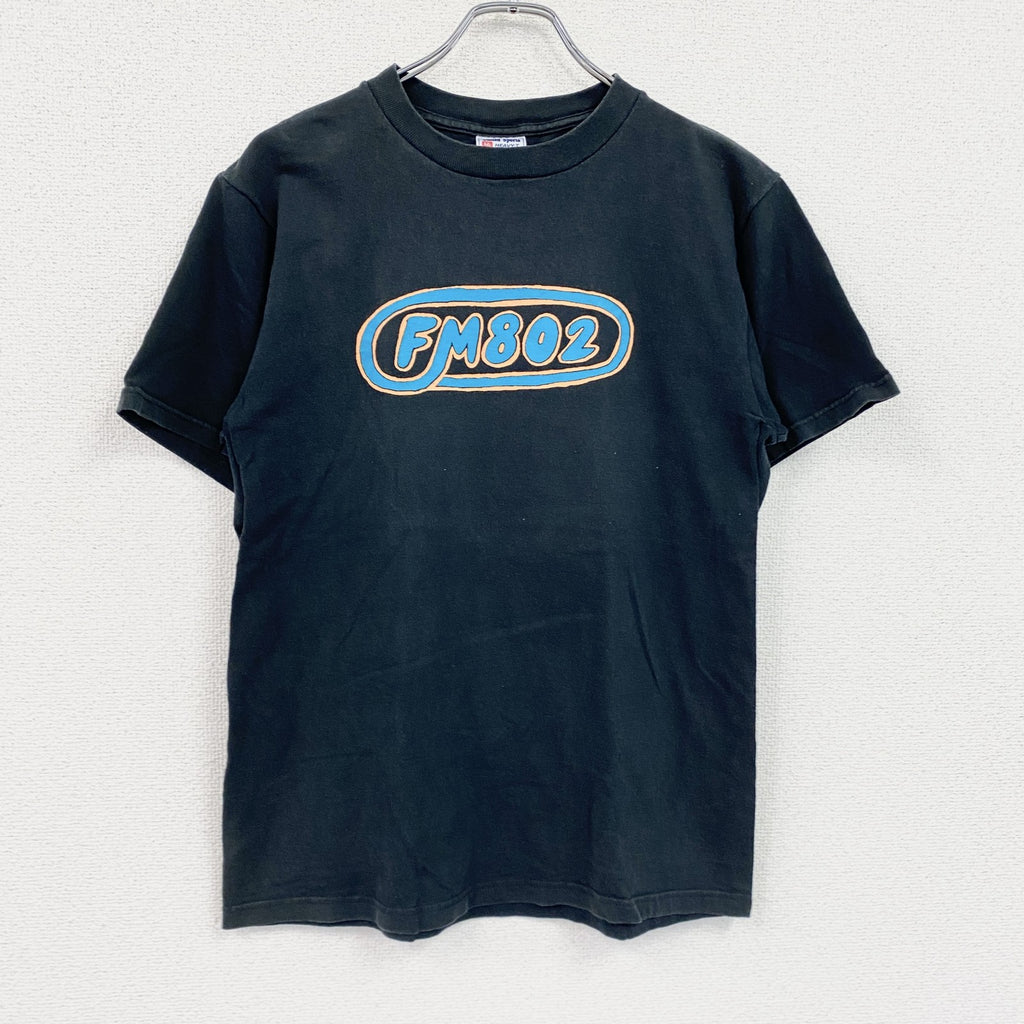90s　United Sports　FM802　半袖プリントラジオTシャツ　デカロゴ　ヴィンテージ　黒　ブラック　Mサイズ