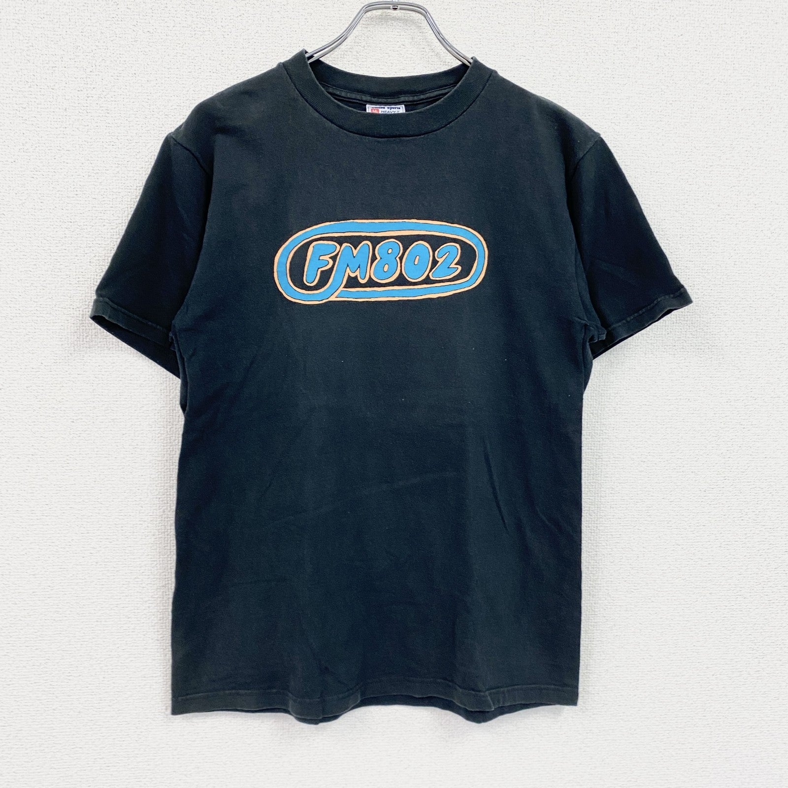 90s　United Sports　FM802　半袖プリントラジオTシャツ　デカロゴ　ヴィンテージ　黒　ブラック　Mサイズ